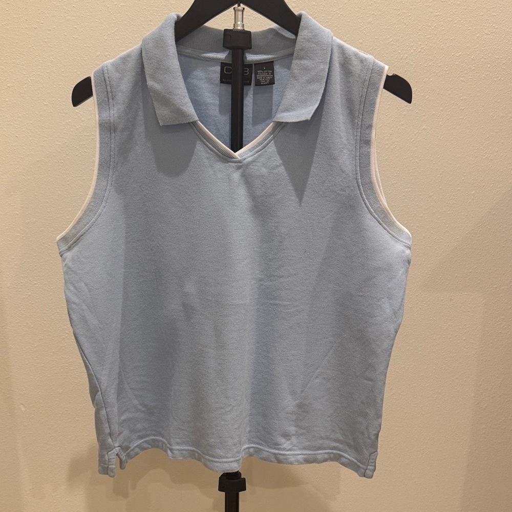 croft & barrow Light Blue Sleeveless‎ Polo Tank with White Trim